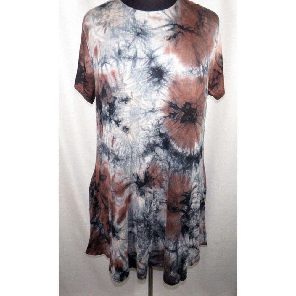 Riley James Women's Brown Tie Dye Short Sleeve Pocket Dress Plus Size 3X